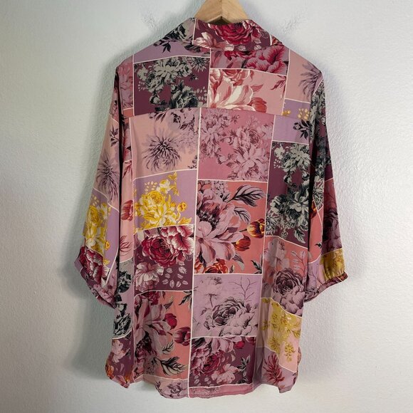 Cynthia Rowley Womens Plus 1X Floral Patchwork Button Up Shirt 3/4 Sleeve Top - Picture 9 of 11
